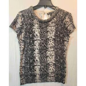 INC nternational‎ Concepts Knit Beaded Neck Snake Print Short Sleeve Top Dressy